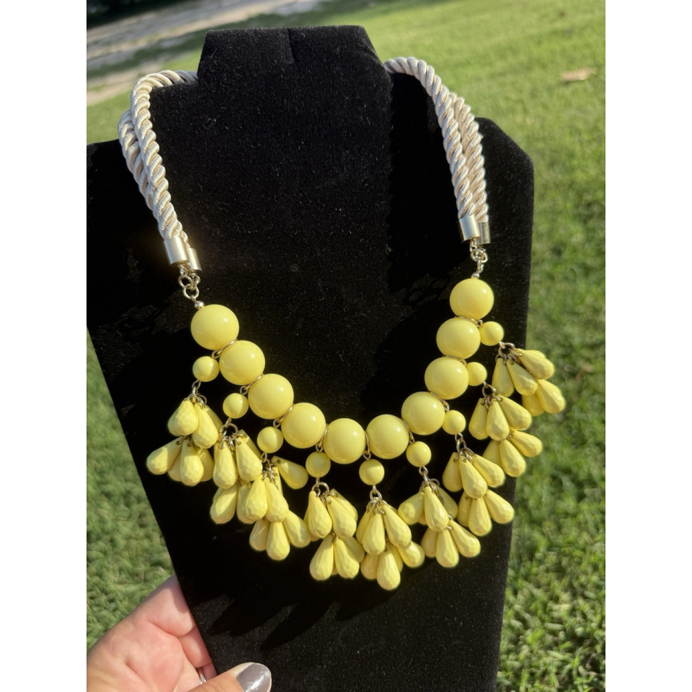 Yellow Bauble Bib Necklace w Goldtone hardware, Satin Cord 21"